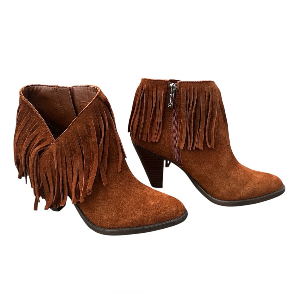 Jessica Simpson Brown Suede Fringe Ankle Booties. Excellent condition.